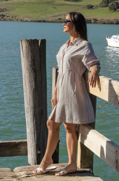 KNEWE COCOON DRESS CANDY AND APPLE