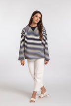 Mi Moso - Oversized Sweat in navy/cream Stripe