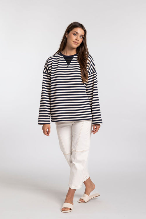 Mi Moso - Oversized Sweat in navy/cream Stripe