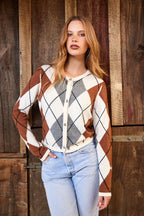 Tuesday - DIAMOND Cardi - Ivory Argyle