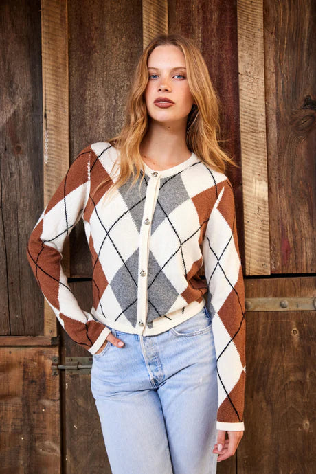 Tuesday - DIAMOND Cardi - Ivory Argyle
