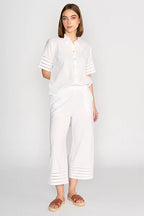 Vassalli - Wide Leg 7/8 Pant 5032 with Cuff Trim - White
