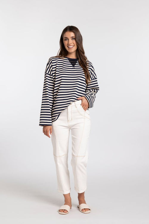 Mi Moso - Oversized Sweat in navy/cream Stripe