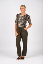 VASSALLI - Leopard Print 3/4 Sleeve Round Neck Top
