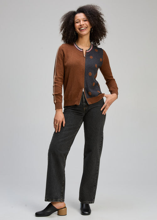 Zaket & Plover - STRIPE/SPOT Zip Up Jumper - Coffee