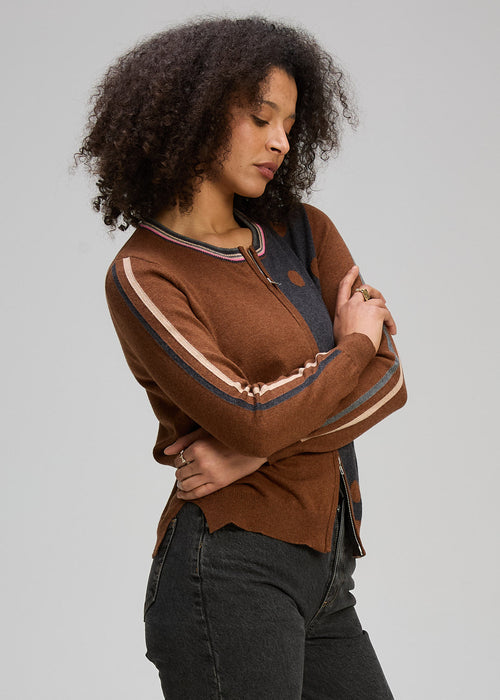 Zaket & Plover - STRIPE/SPOT Zip Up Jumper - Coffee