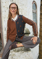 Zaket & Plover - STRIPE/SPOT Zip Up Jumper - Coffee