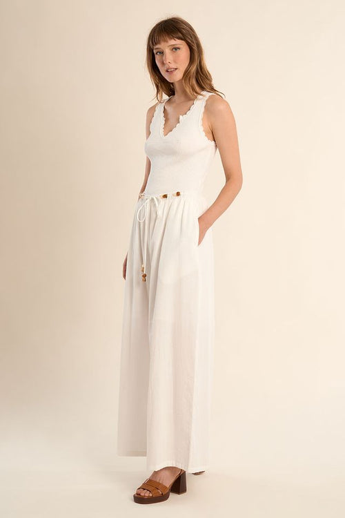 Molly Bracken - Woven White Wide Leg Pants LA1960EP