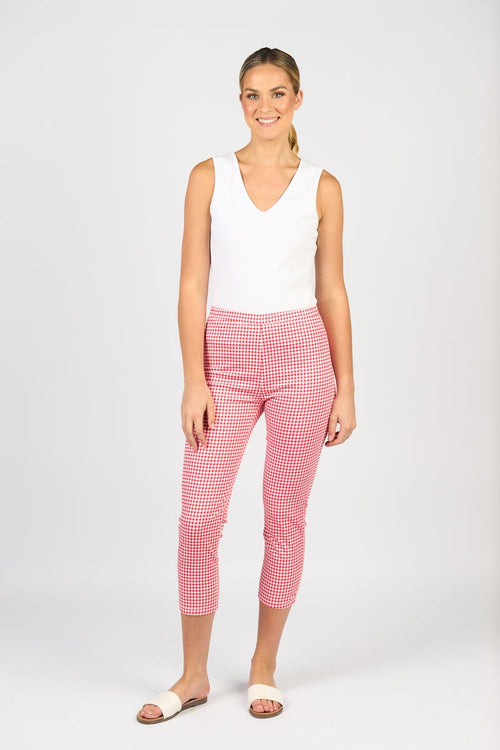 VASSALLI - Red Gingham Slim Leg 7/8 Pant