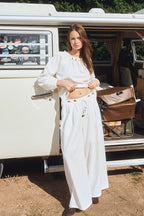 Molly Bracken - Woven White Wide Leg Pants LA1960EP